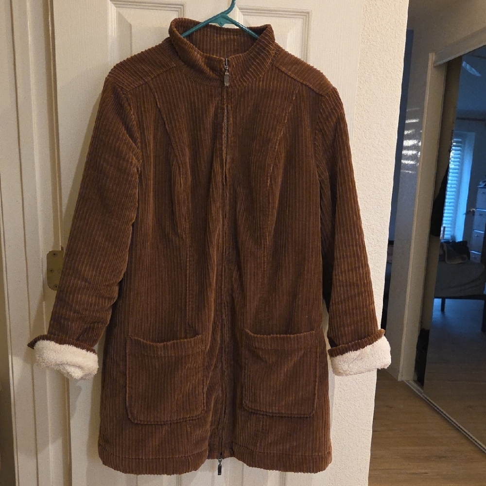 D & CO Cozy Brown Corduroy Fleece Lined Jacket Size Medium - Picture 5 of 17